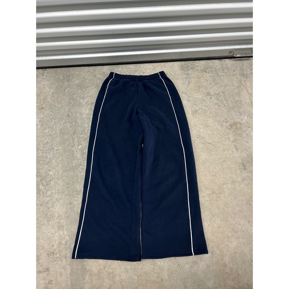 Silkfred Navy Blue Wide Leg Sweatpants White Side Stripe Piping Small